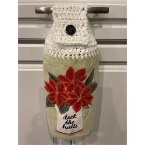 Crochet Top Kitchen Towel-Poinsettias/ Deck The Halls